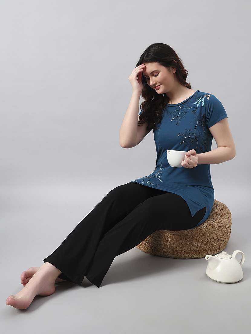 women printed short sleeve nightwear pyjama set - 22026037 -  Standard Image - 3