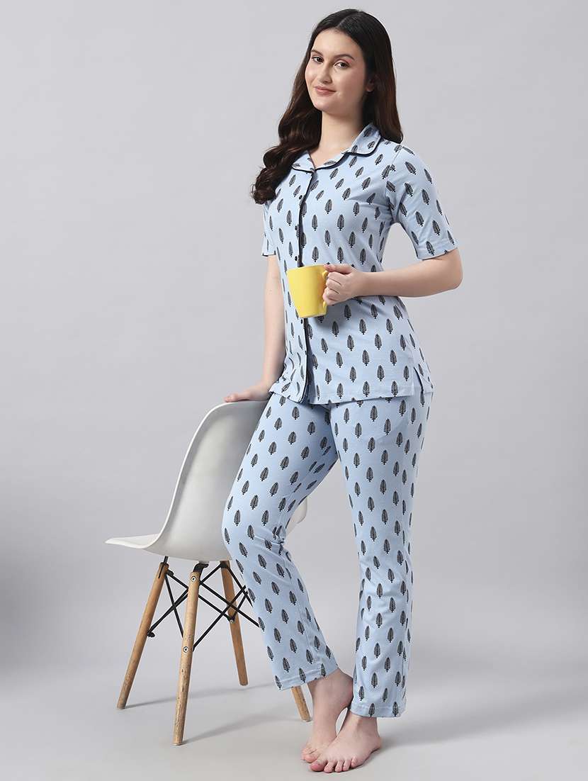 women printed short sleeve nightwear pyjama set