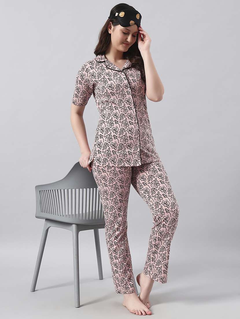 women printed short sleeve nightwear pyjama set
