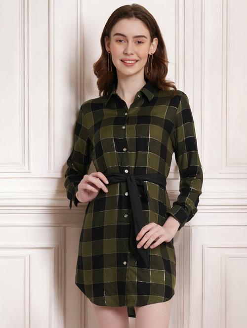 green rayon shirt dress - 22026058 - Standard Image - 0