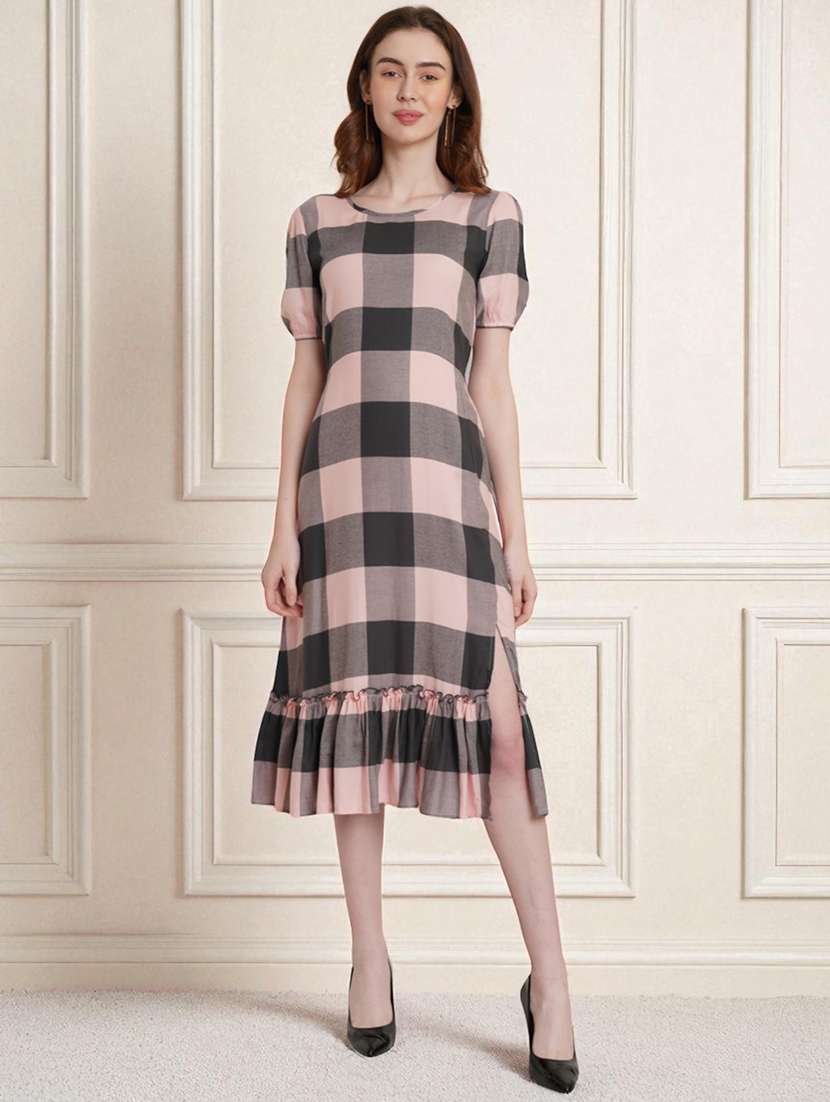 multi colored rayon aline dress - 22026059 - Standard Image - 3
