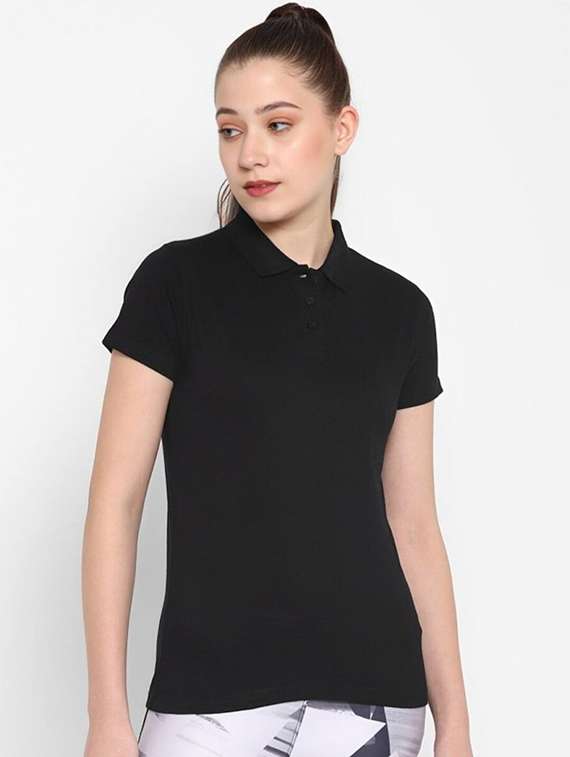 women solid short sleeve polo t-shirt