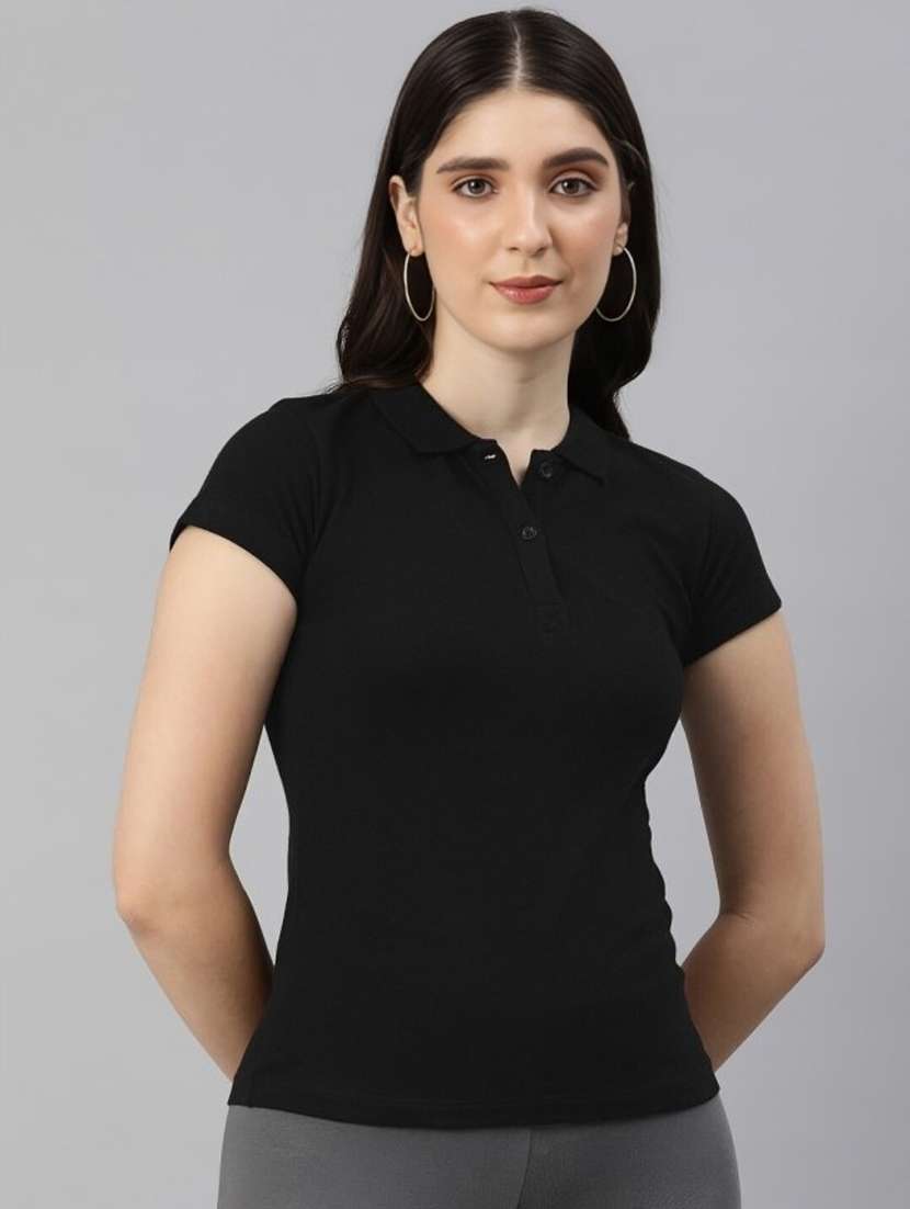 women solid short sleeve polo t-shirt