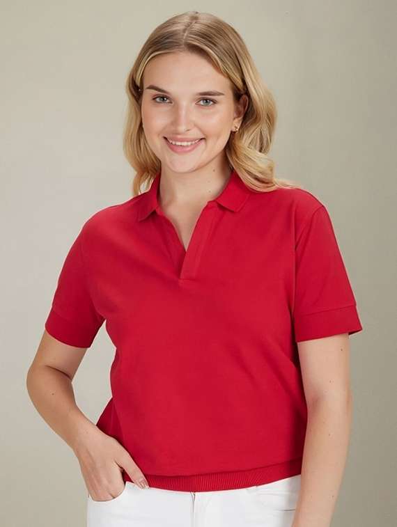 women solid short sleeve polo t-shirt