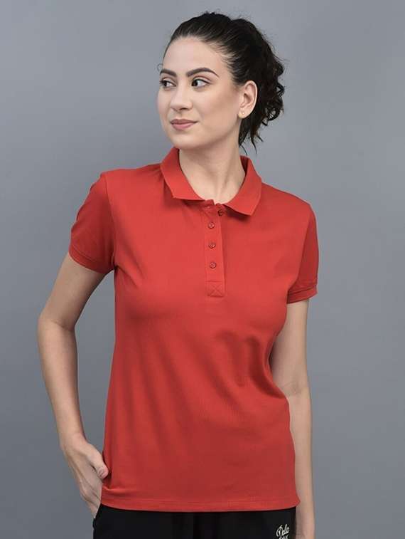 women solid short sleeve polo t-shirt