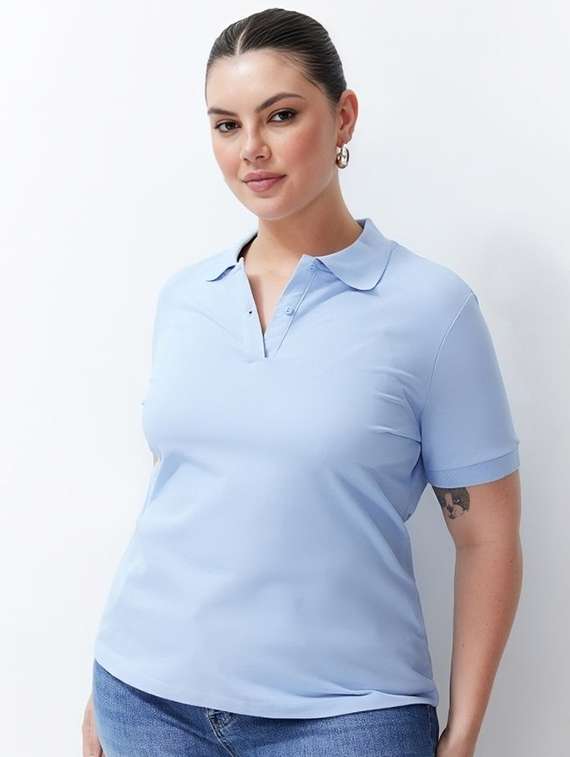 women solid short sleeve polo t-shirt