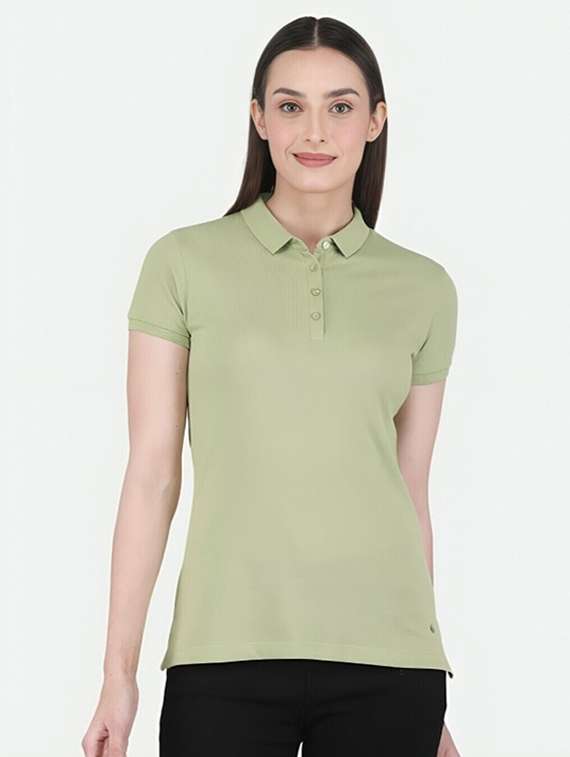 women solid short sleeve polo t-shirt