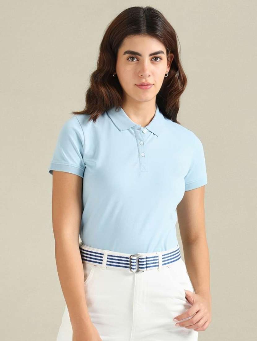 women solid short sleeve polo t-shirt