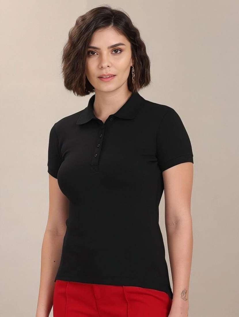 women solid short sleeve polo t-shirt