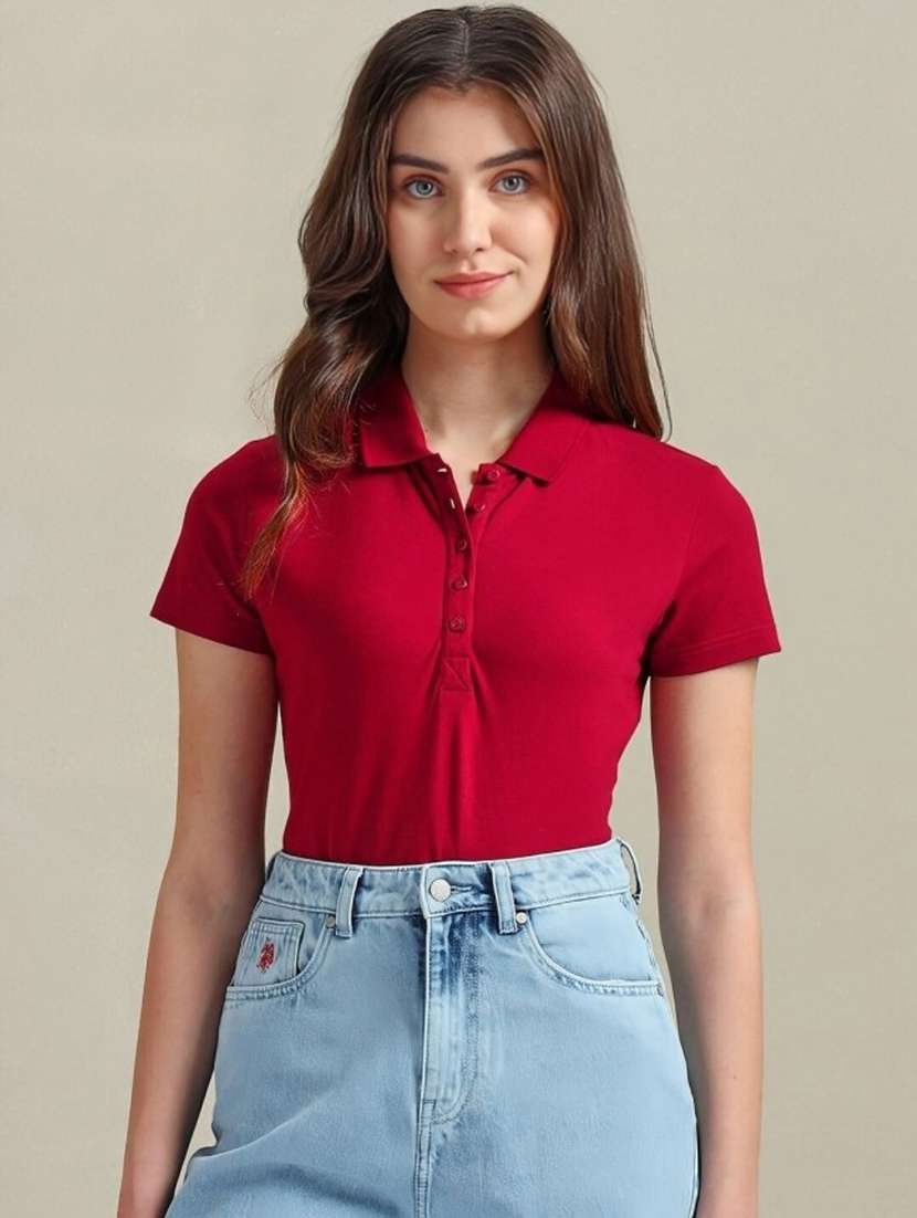 women solid short sleeve polo t-shirt