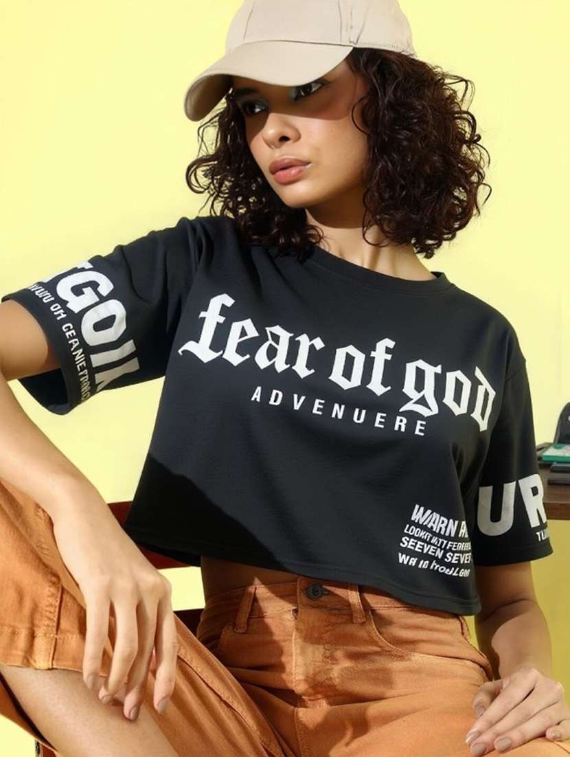 women printed short sleeve crop t-shirt