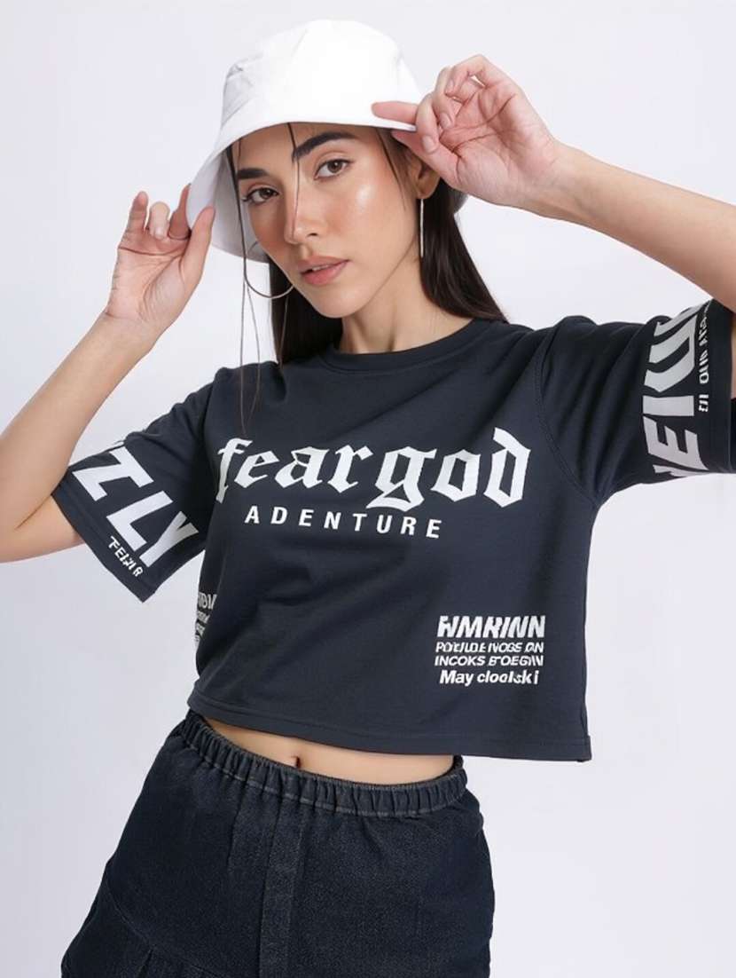 women printed short sleeve crop t-shirt