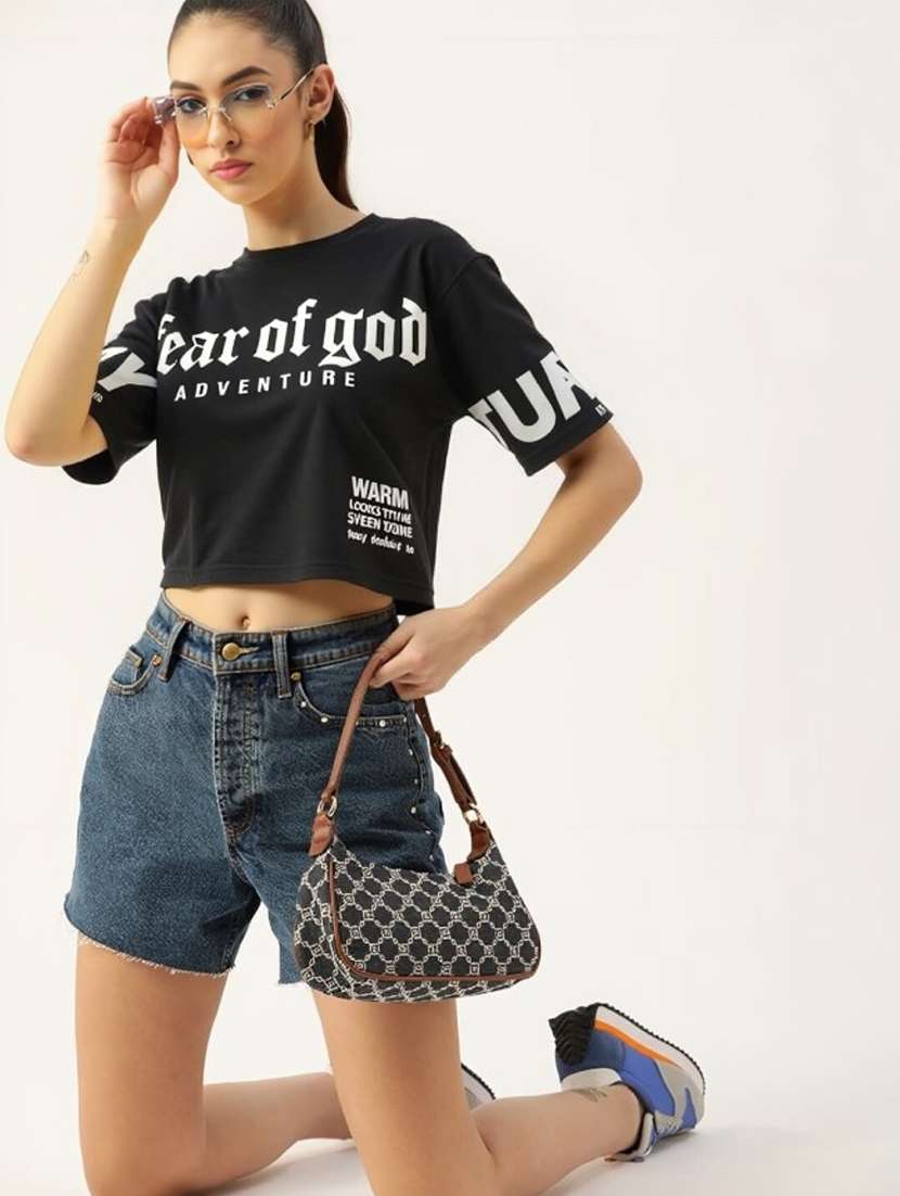 women printed short sleeve crop t-shirt