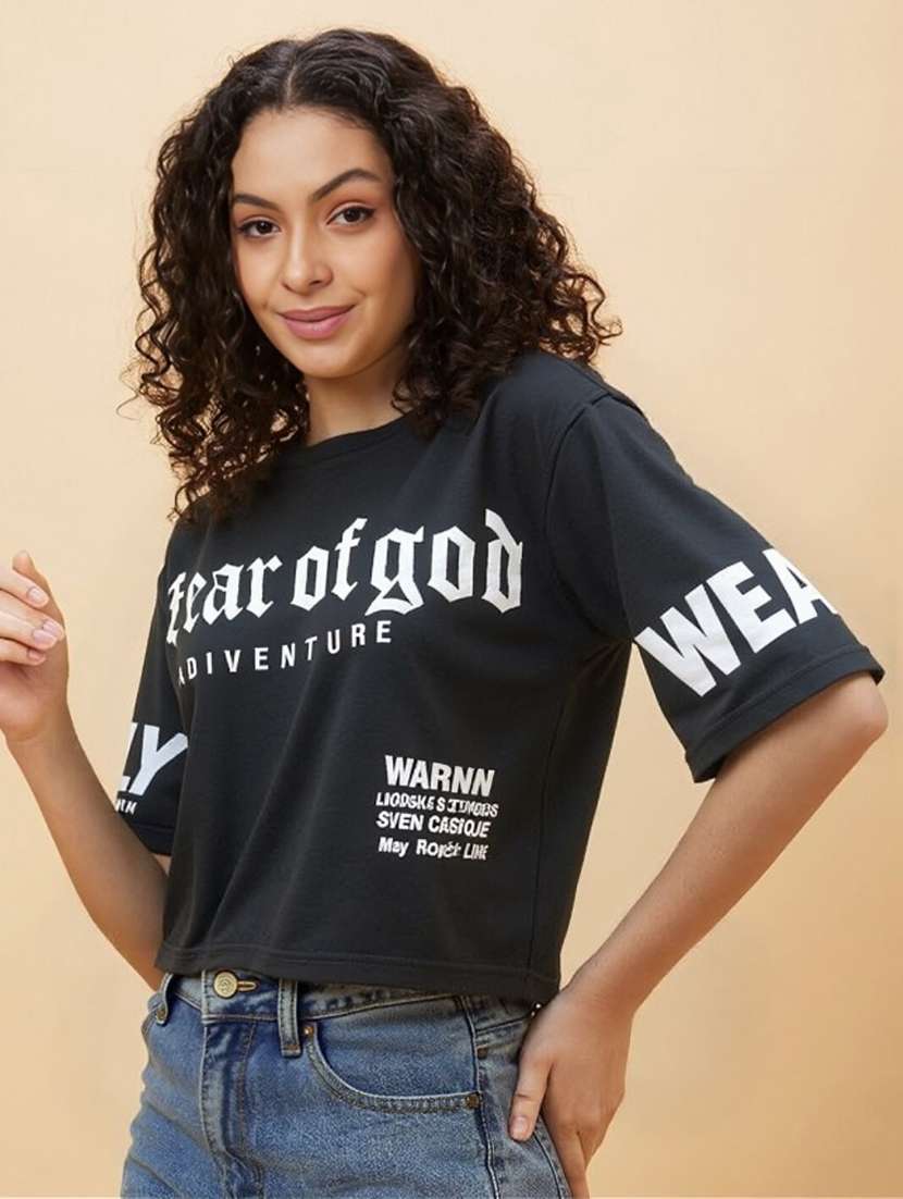 women printed short sleeve crop t-shirt