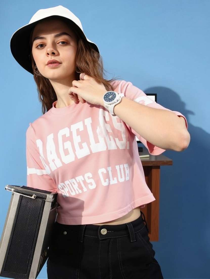 women printed short sleeve crop t-shirt