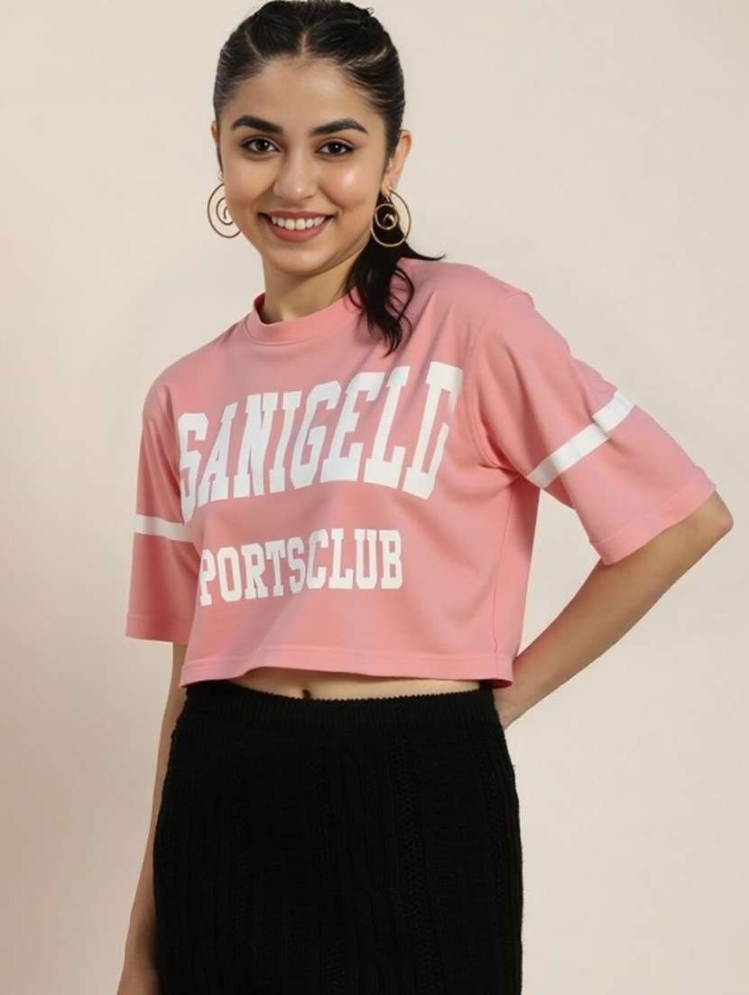 women printed short sleeve crop t-shirt