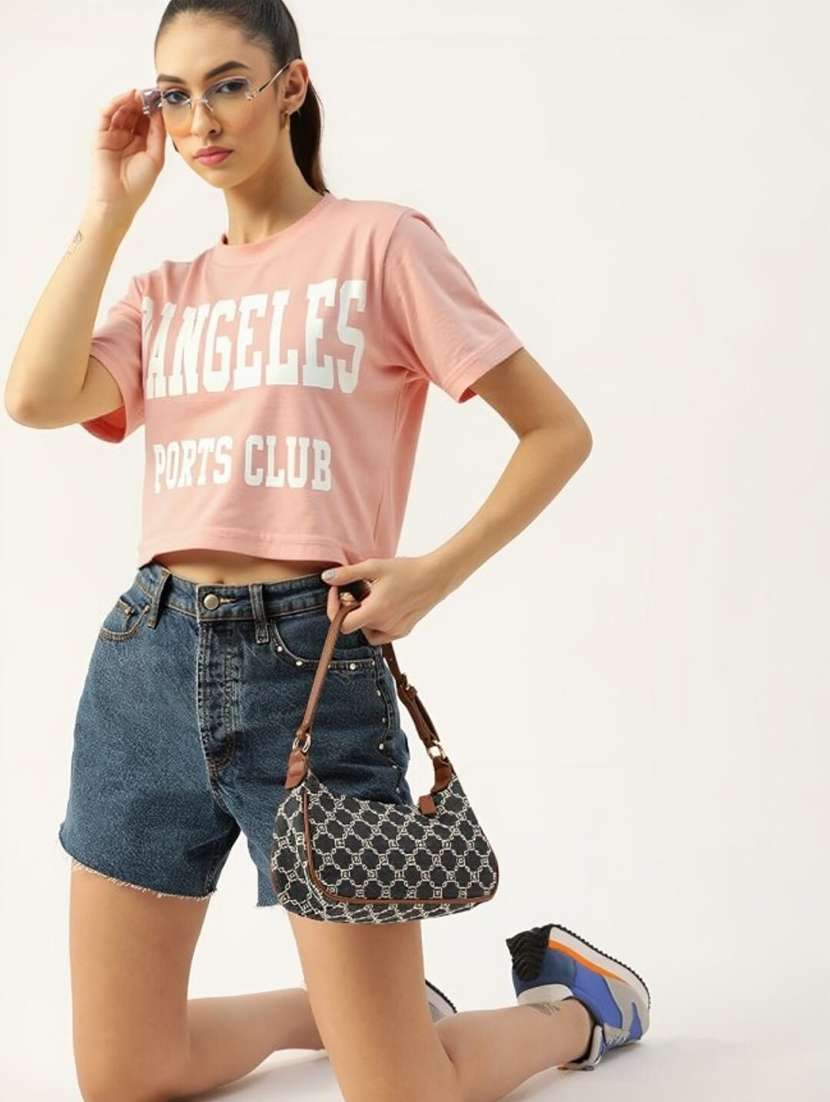 women printed short sleeve crop t-shirt - 22026114 - Standard Image - 3