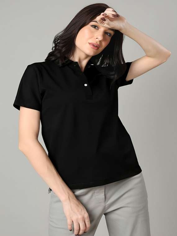 women solid short sleeve polo t-shirt
