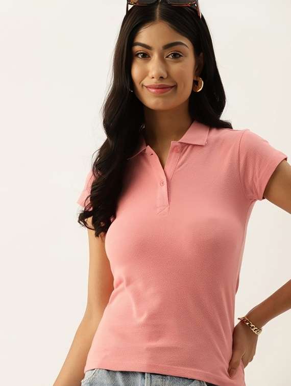 women solid short sleeve polo t-shirt