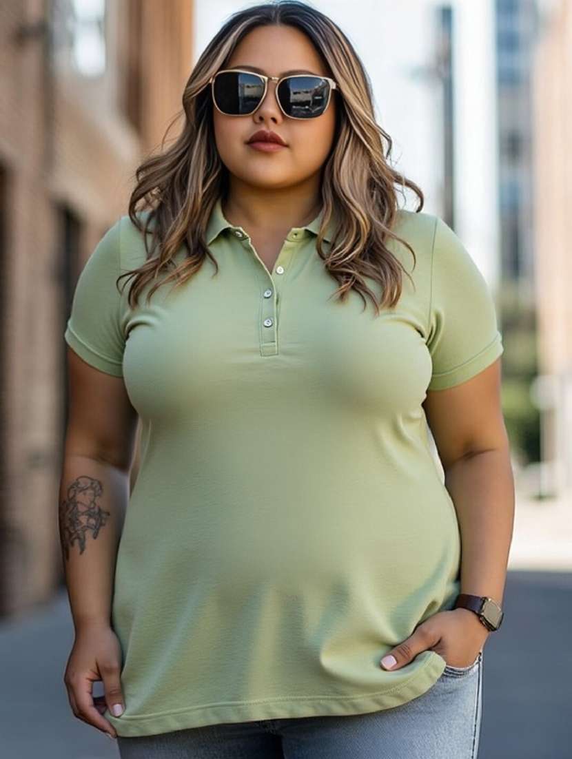 women solid short sleeve polo t-shirt