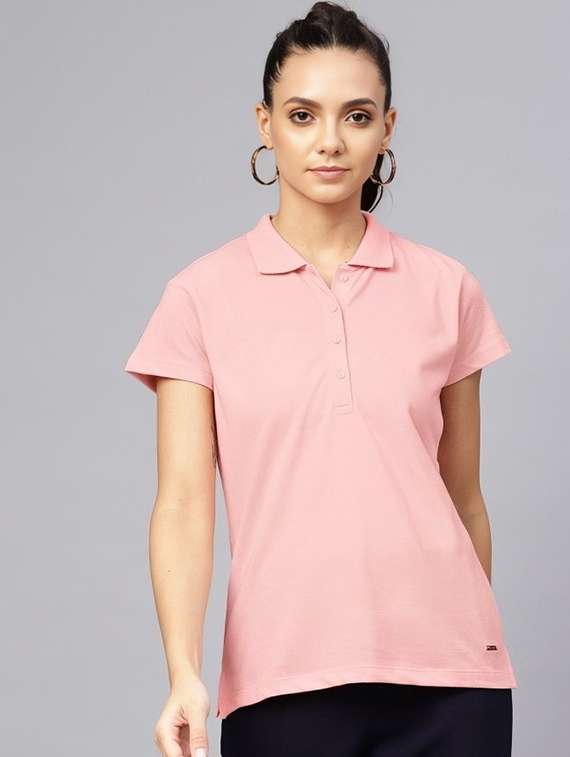 women solid short sleeve polo t-shirt