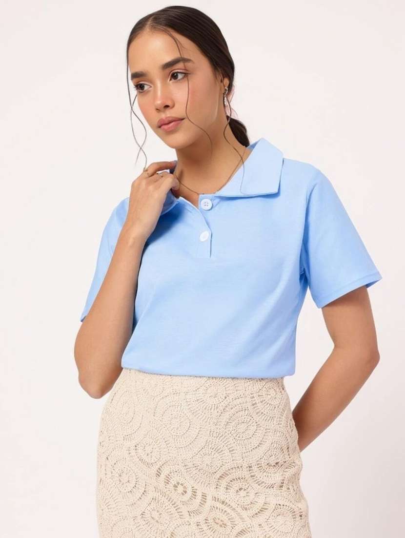 women solid short sleeve polo t-shirt