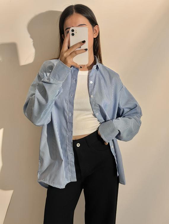 blue cotton blend regular shirt - 22026142 - Zoom Image - 0