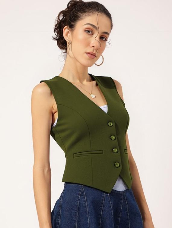 women solid sleeveless vest top - 22026153 - Zoom Image - 0
