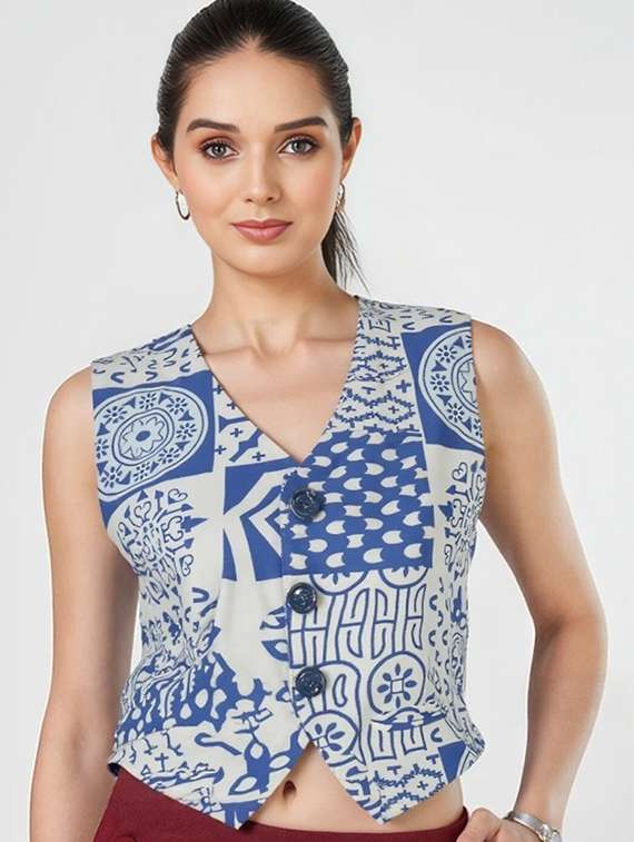 women printed sleeveless crop vest top