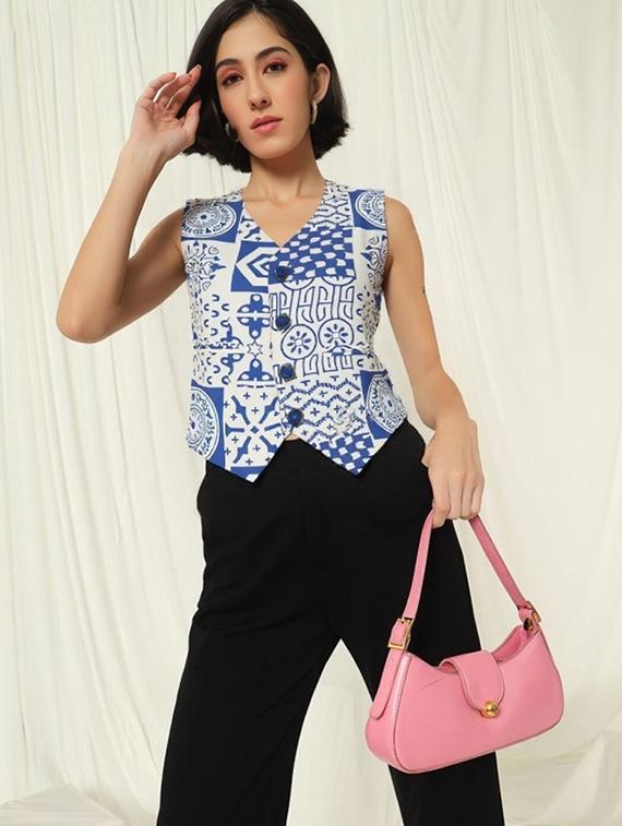 women printed sleeveless crop vest top