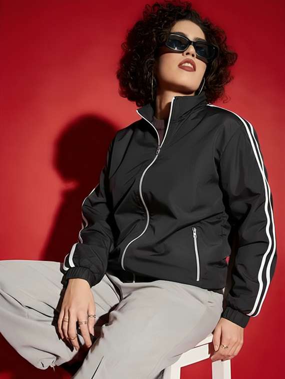 women tapered long sleeve windcheater jacket