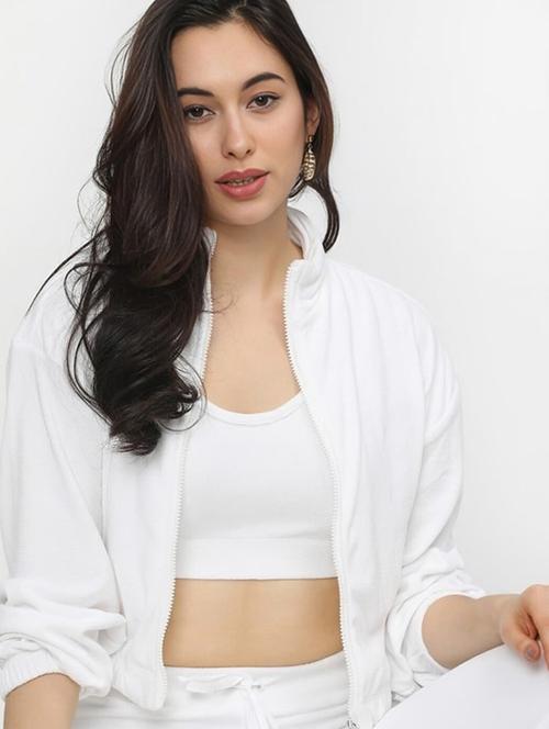 women solid long sleeve windcheater jacket - 22026196 - Standard Image - 0