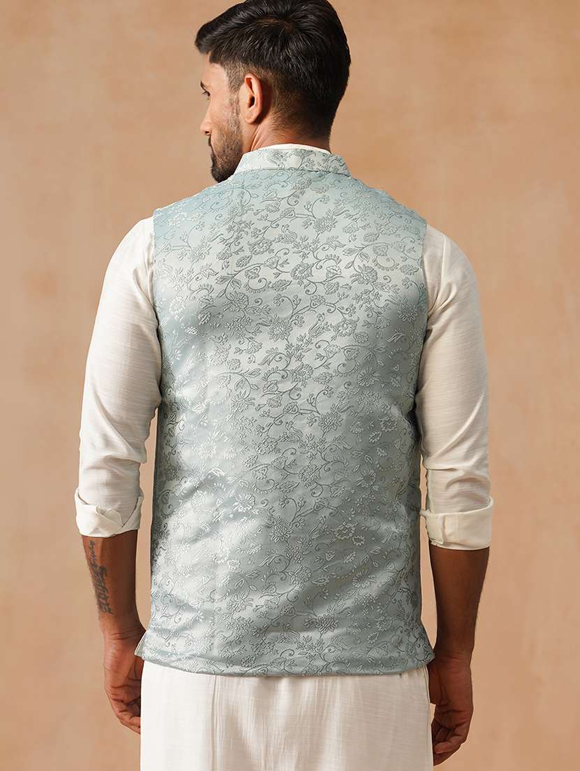 men self design mandarin neck regualr fit nehru jacket - 22026233 -  Standard Image - 3