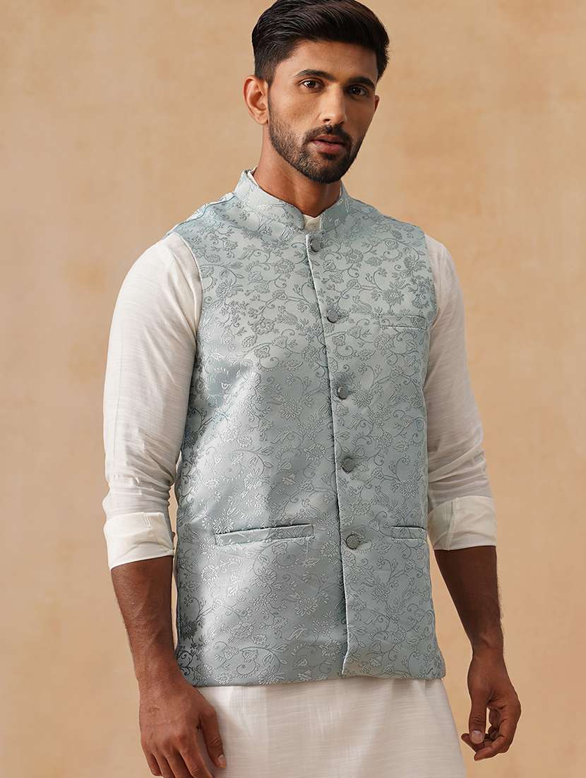 men self design mandarin neck regualr fit nehru jacket - 22026233 -  Standard Image - 5