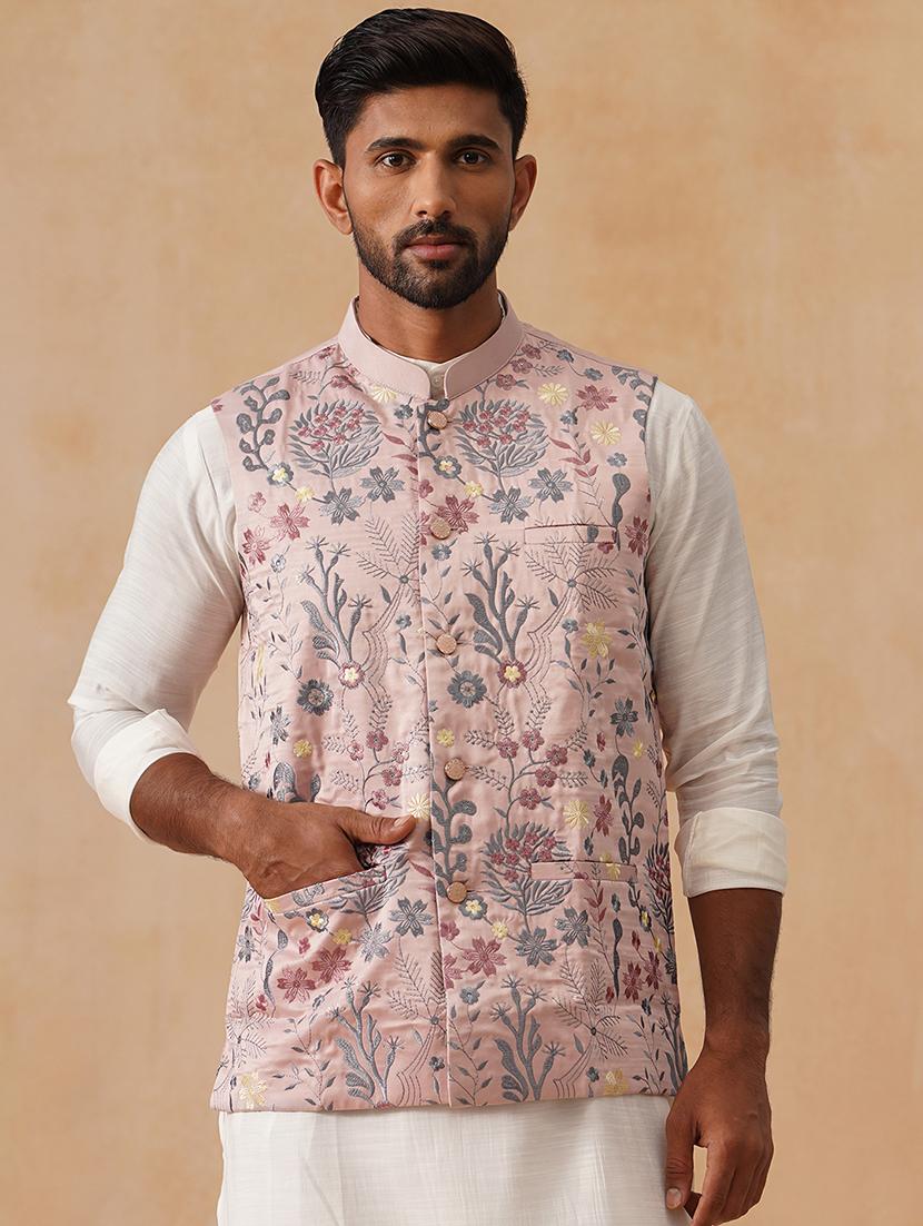 men floral mandarin neck regualr fit nehru jacket