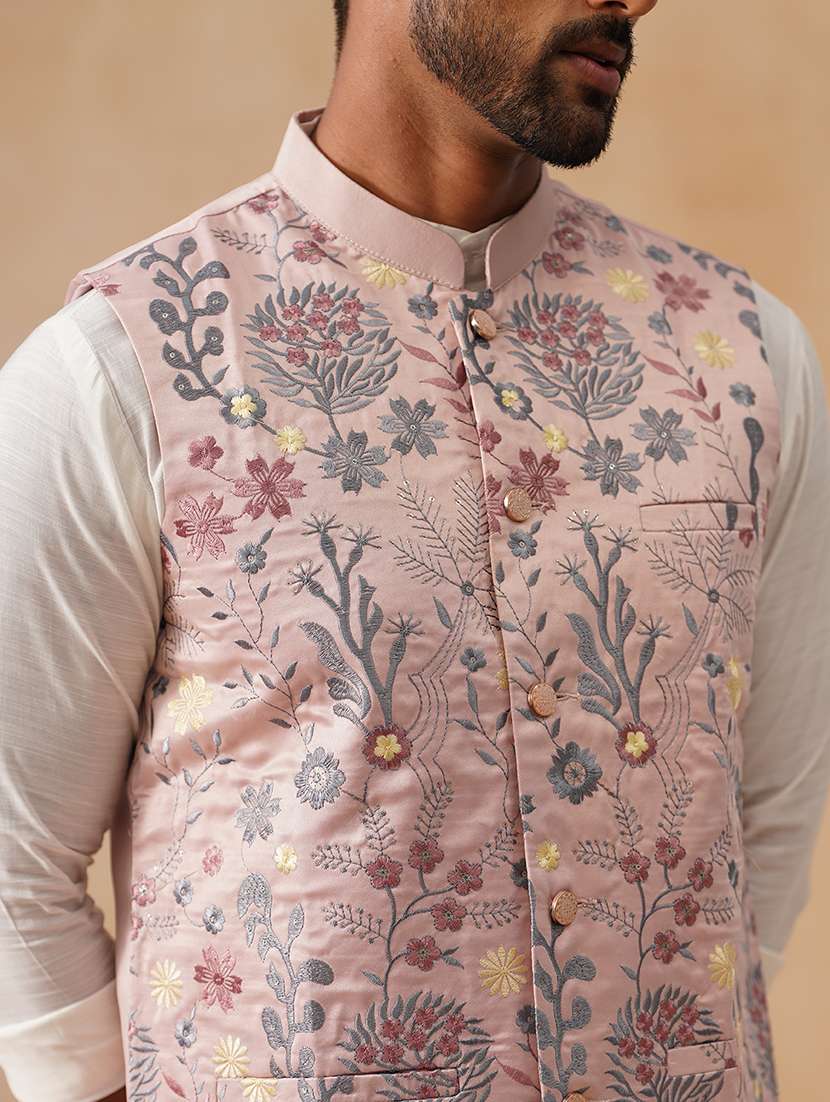 men floral mandarin neck regualr fit nehru jacket - 22026234 -  Standard Image - 5