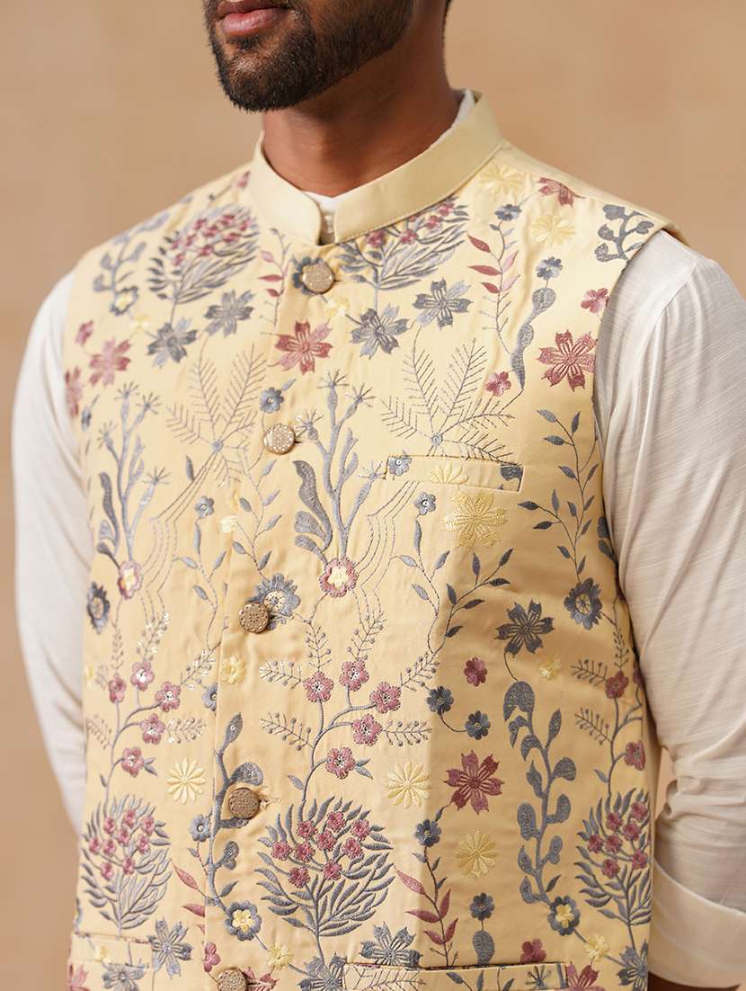 men floral mandarin neck regualr fit nehru jacket - 22026235 -  Standard Image - 5