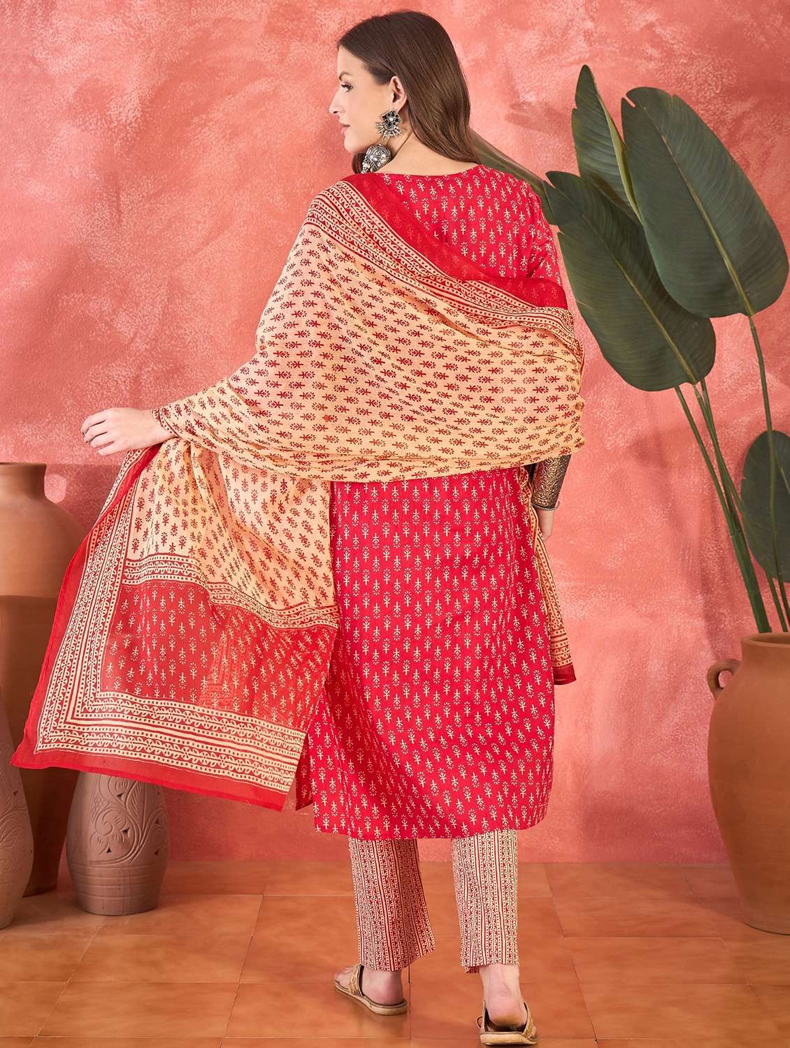 women printed three quarter sleeve kurta pant with dupatta set - 22026243 -  Standard Image - 3