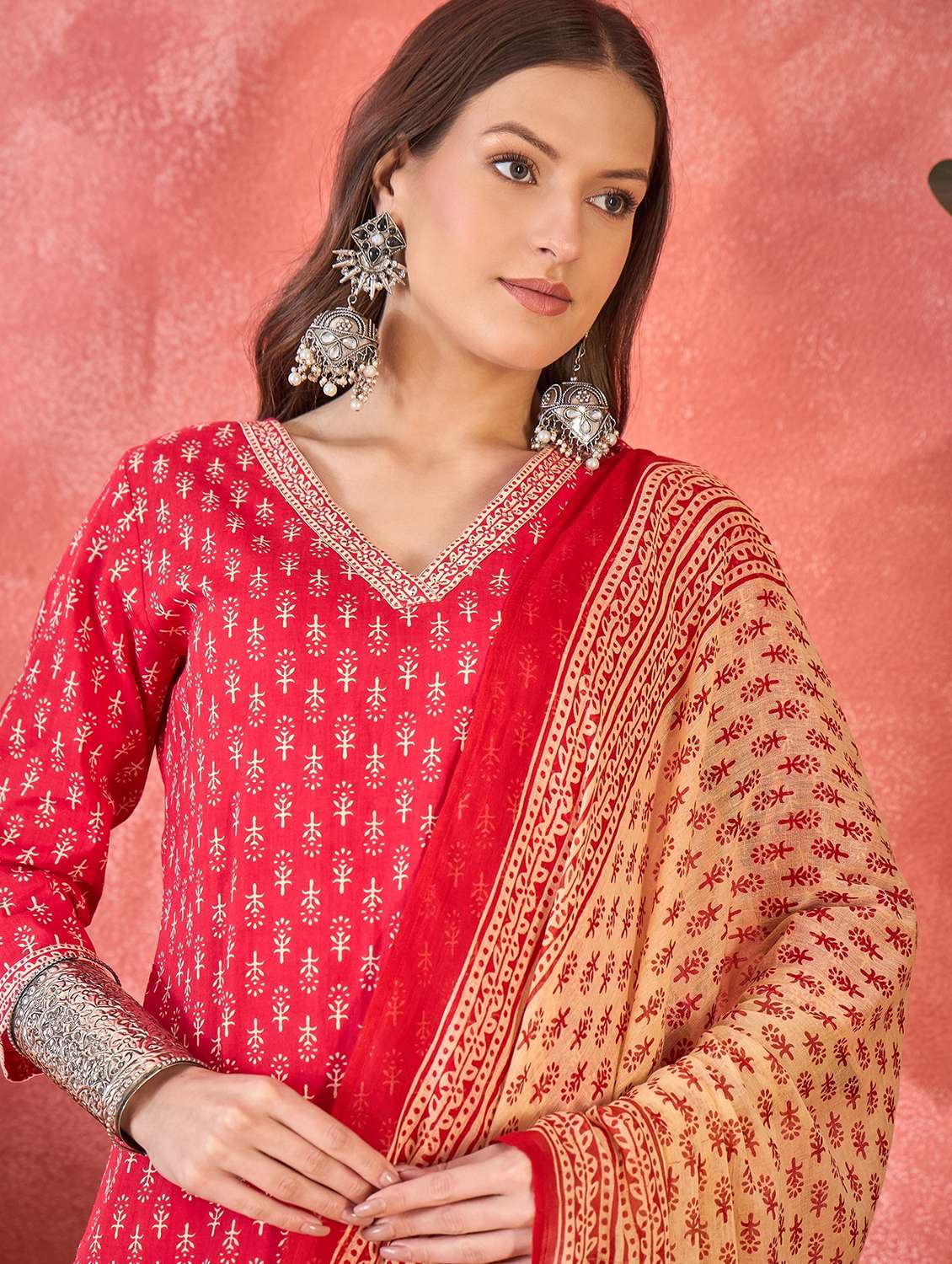 women printed three quarter sleeve kurta pant with dupatta set - 22026243 -  Standard Image - 5