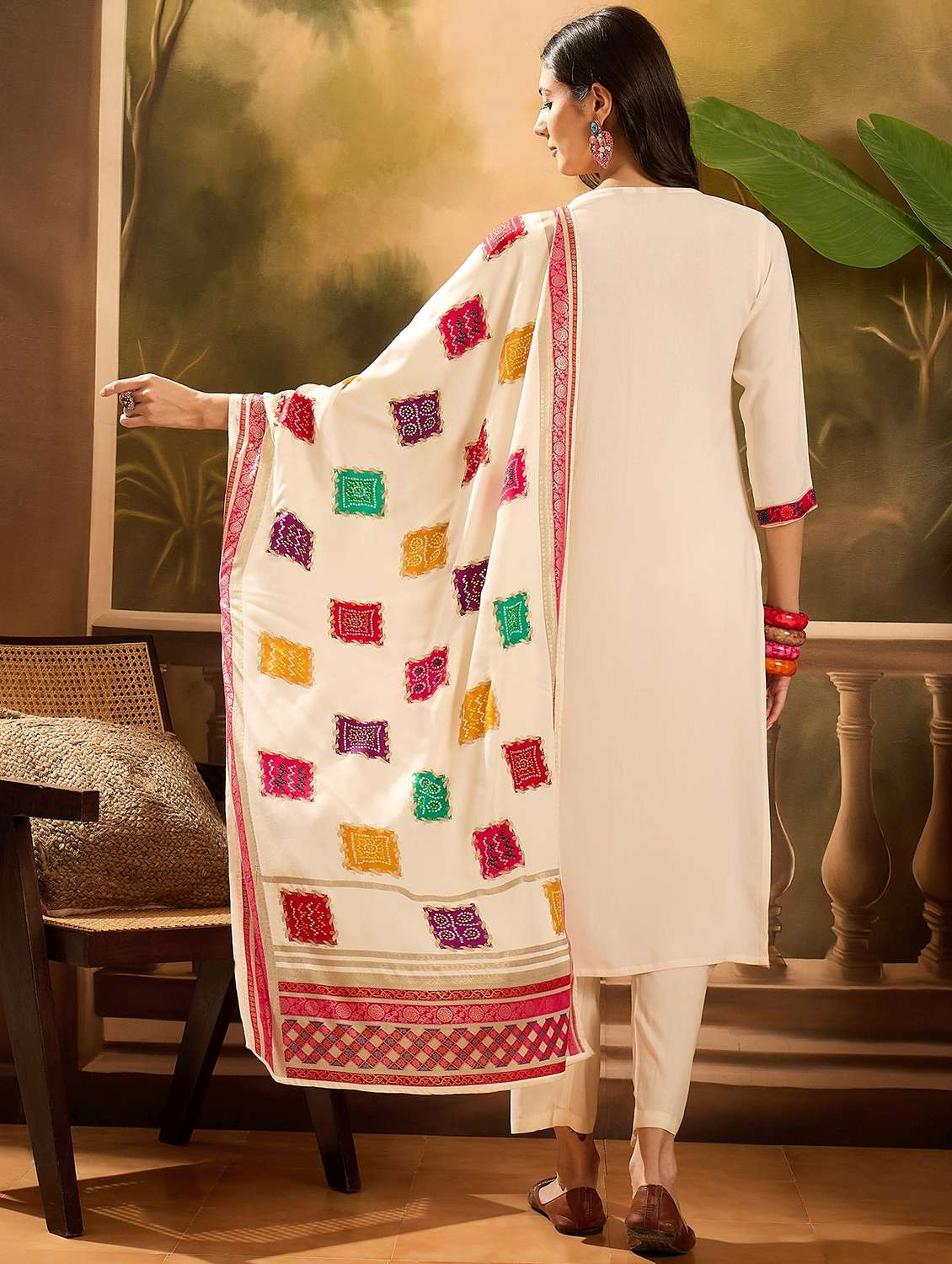 women printed three quarter sleeve kurta pant with dupatta set - 22026245 - Standard Image - 3