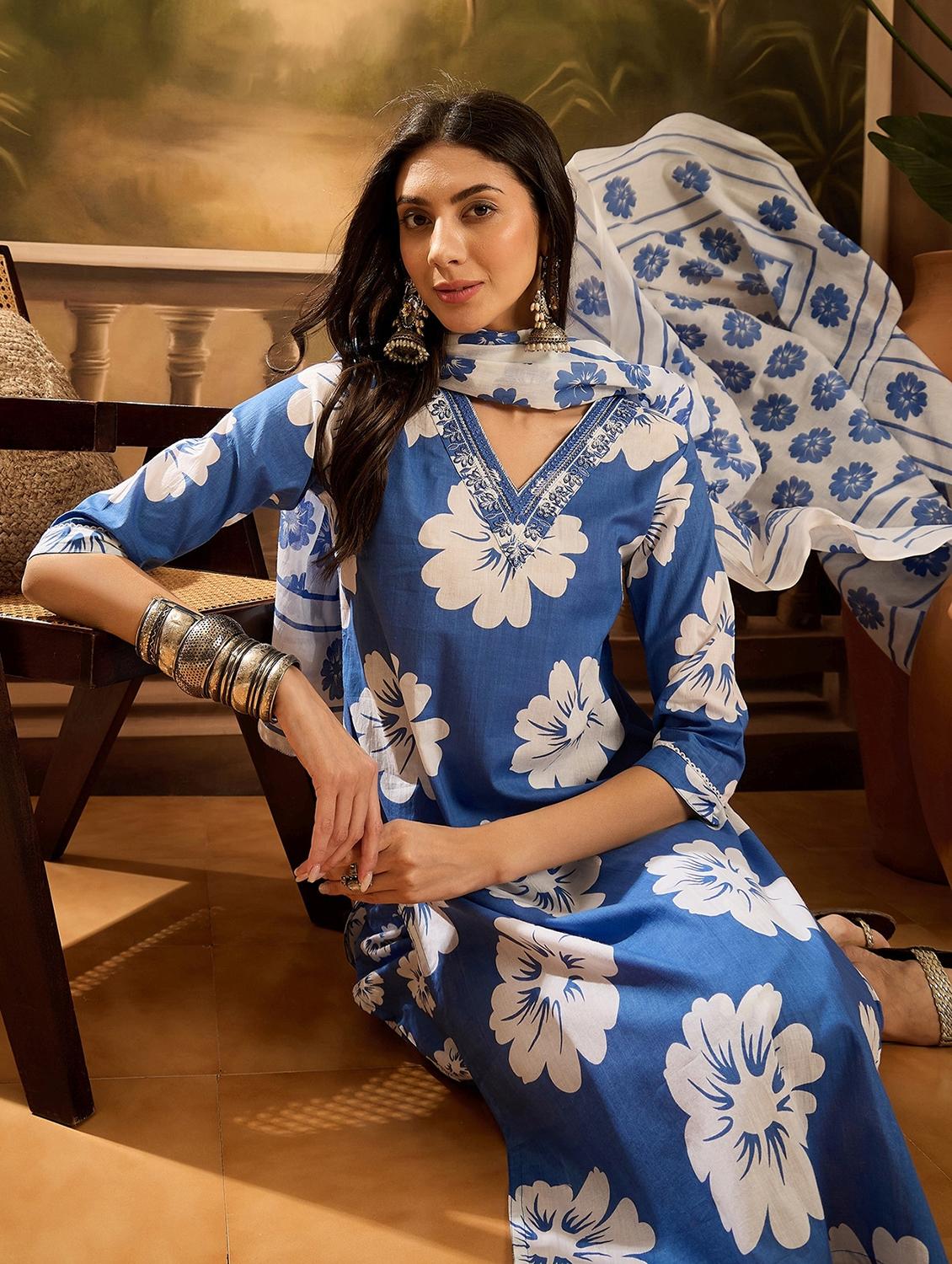 women floral printed three quarter sleeve kurta pant with dupatta set - 22026255 - Standard Image - 3