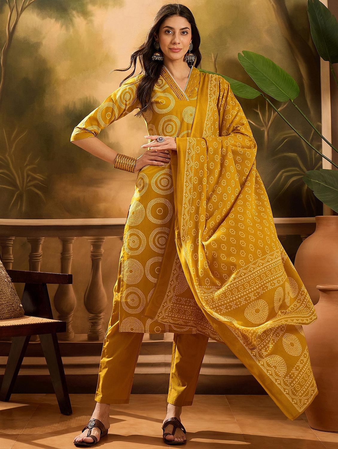 women printed three quarter sleeve kurta pant with dupatta set - 22026259 -  Zoom Image - 0