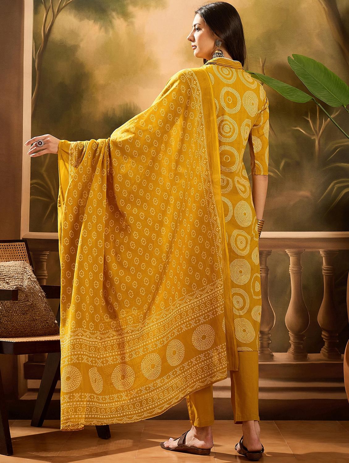 women printed three quarter sleeve kurta pant with dupatta set - 22026259 - Standard Image - 3