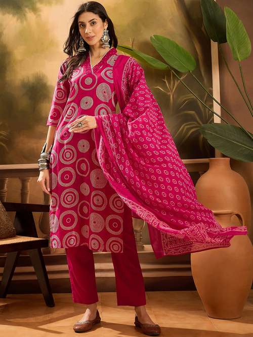 women printed three quarter sleeve kurta pant with dupatta set - 22026260 -  Standard Image - 0