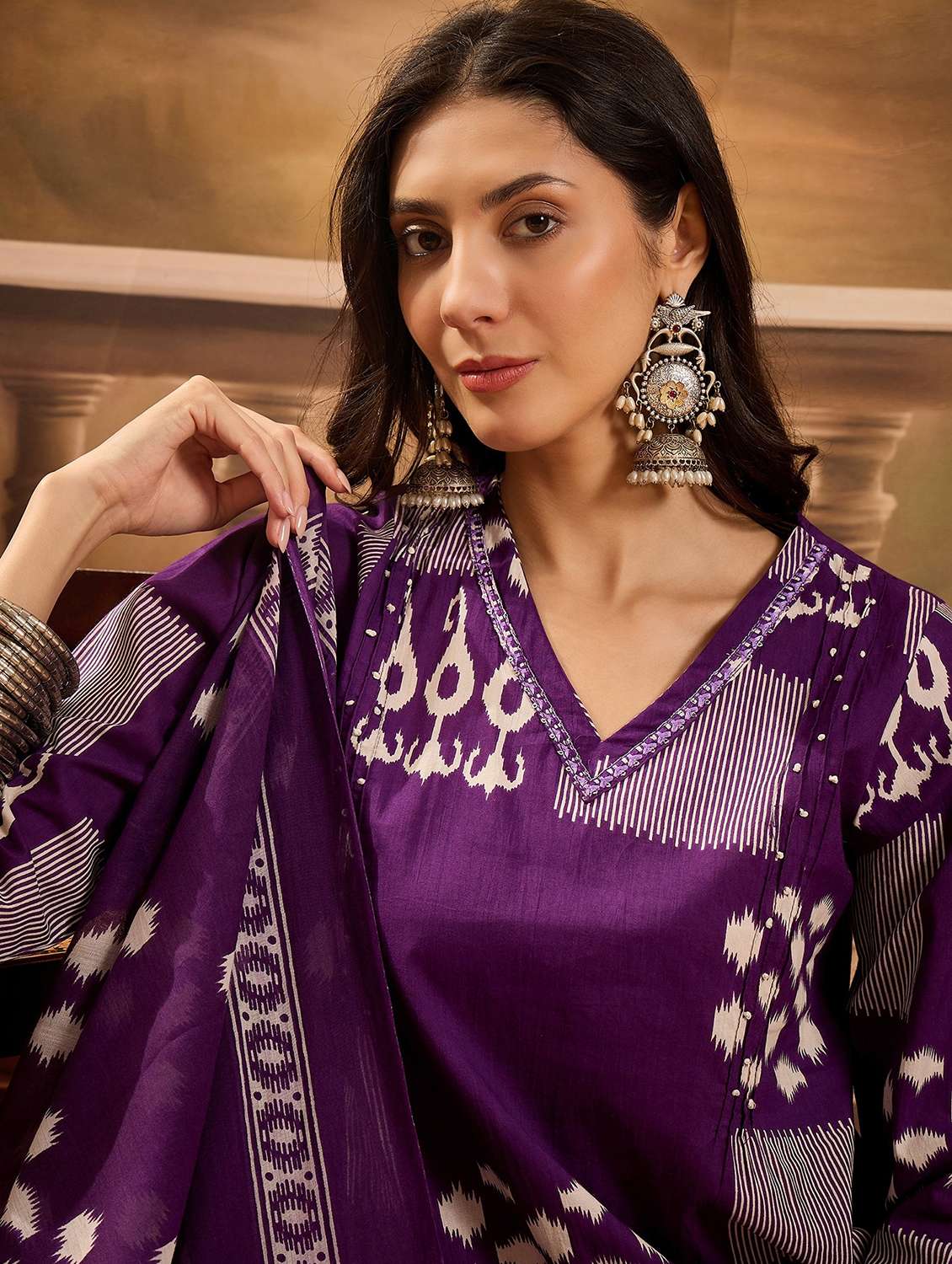 women printed three quarter sleeve kurta pant with dupatta set - 22026263 - Standard Image - 5