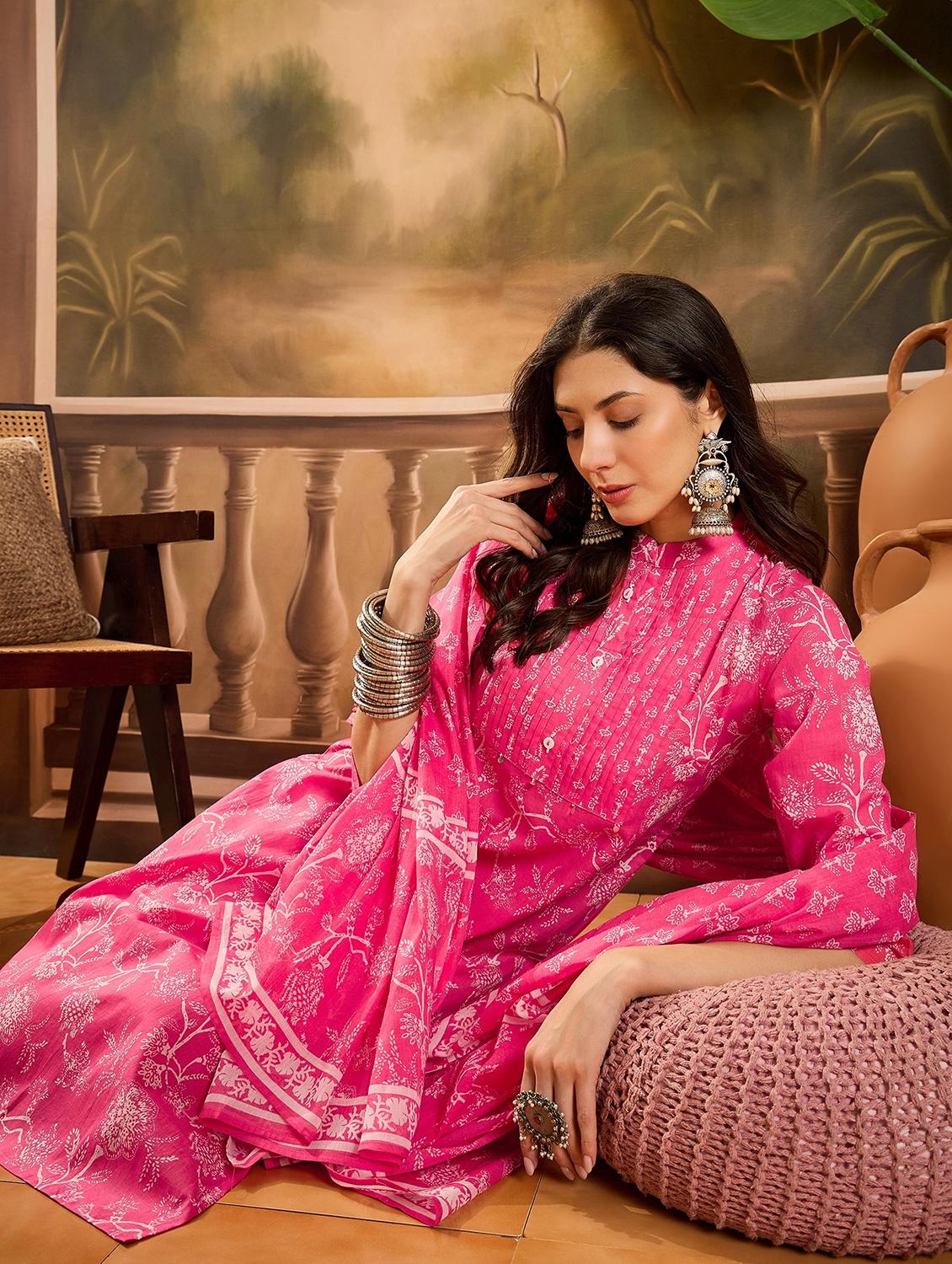 women printed three quarter sleeve kurta pant with dupatta set - 22026265 - Standard Image - 3