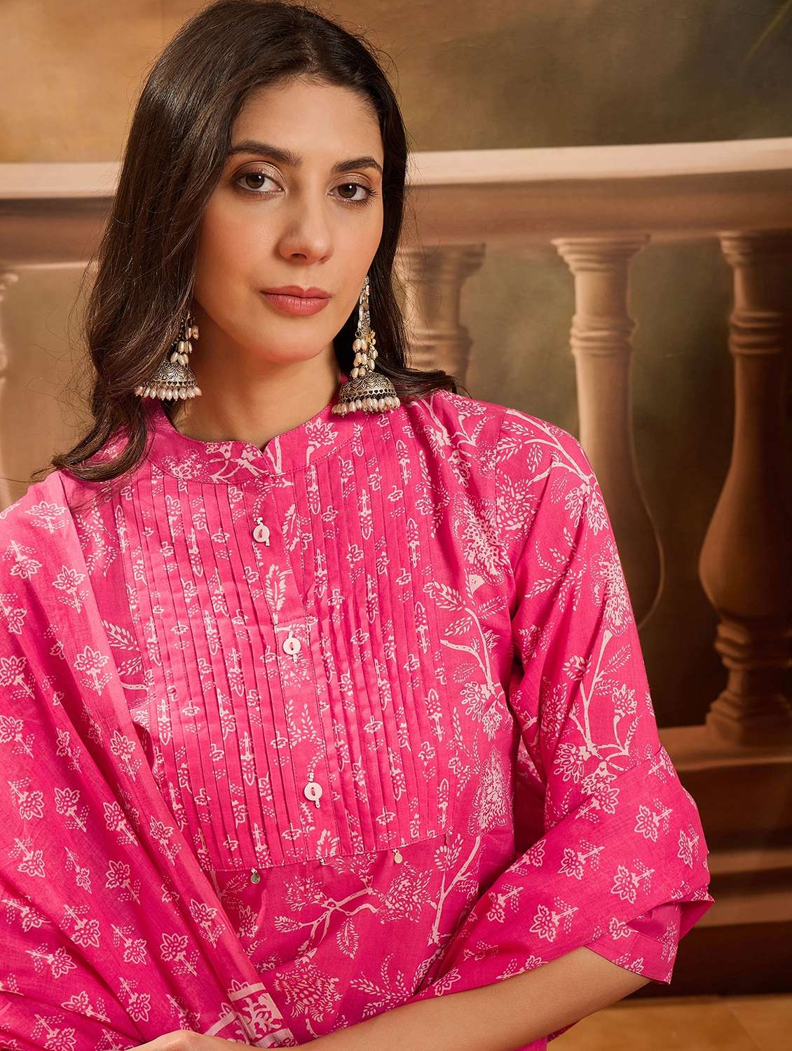 women printed three quarter sleeve kurta pant with dupatta set - 22026265 - Standard Image - 5