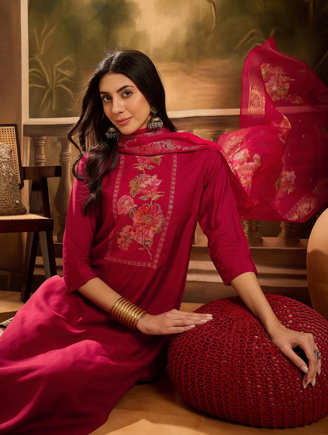 women floral printed three quarter sleeve kurta pant with dupatta set - 22026276 - Standard Image - 3