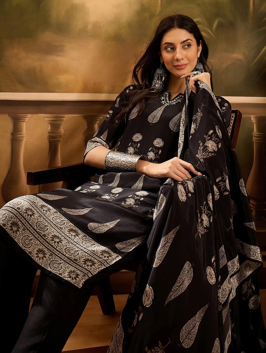 women printed three quarter sleeve kurta pant with dupatta set - 22026277 - Standard Image - 3
