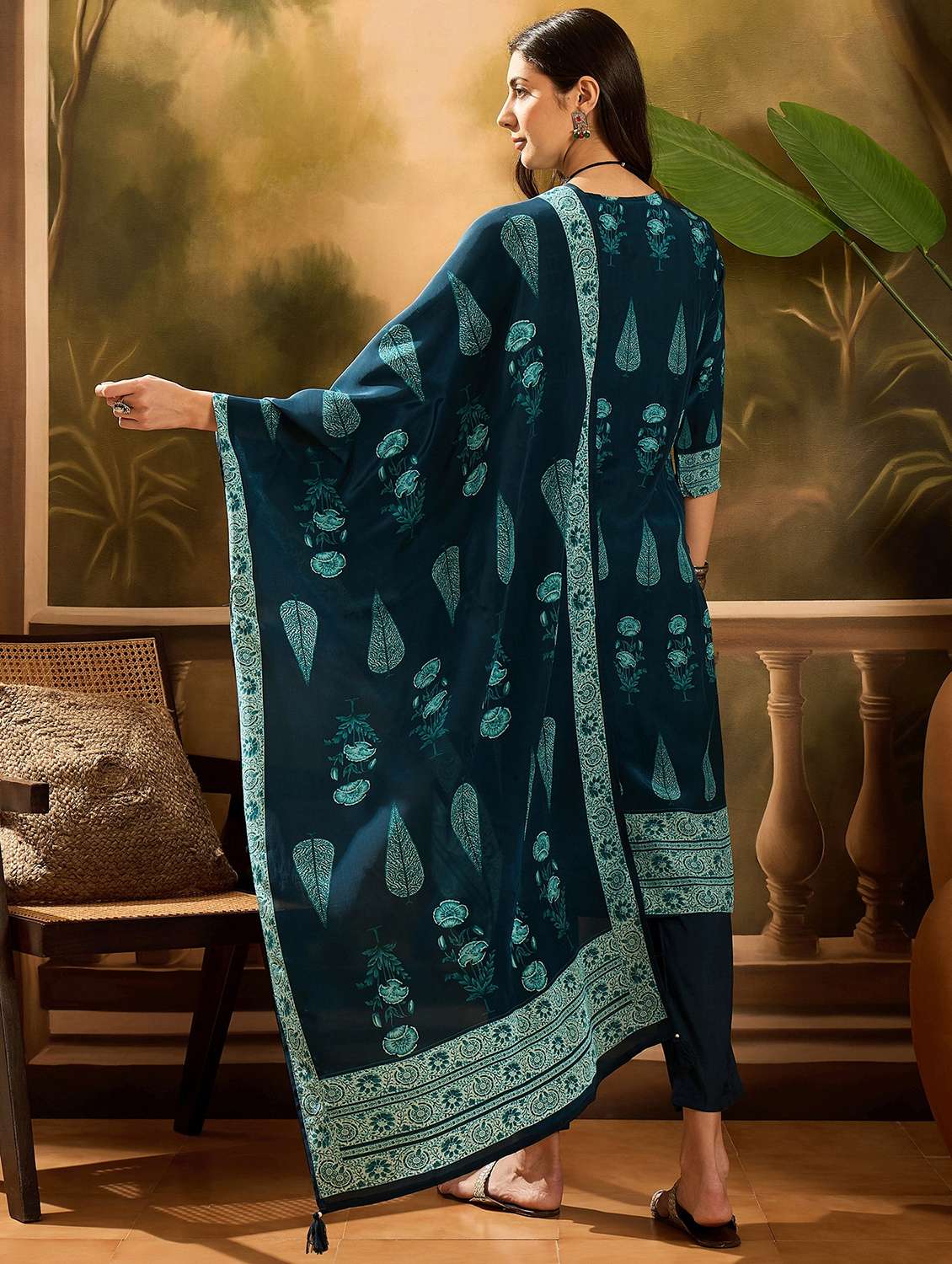 women printed three quarter sleeve kurta pant with dupatta set - 22026278 - Standard Image - 3